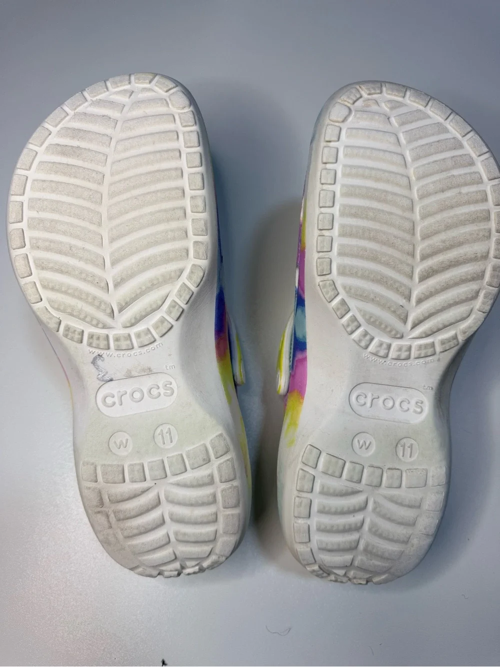 CROCS Tie-Dye Platform Clogs in Yellow, Purple, Blue